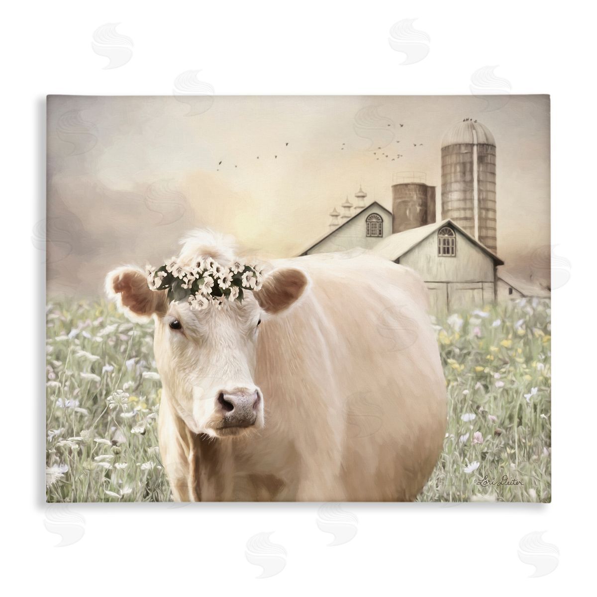 Lori Deiter Realistic Cow Floral Crown Tranquil Farm Field