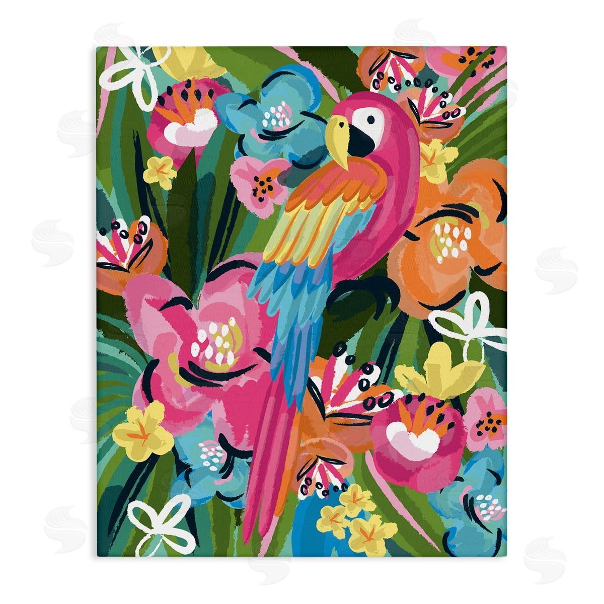 Lisa Perry Whitebutton Tropical Flowers and Parrot Whimsical Florals