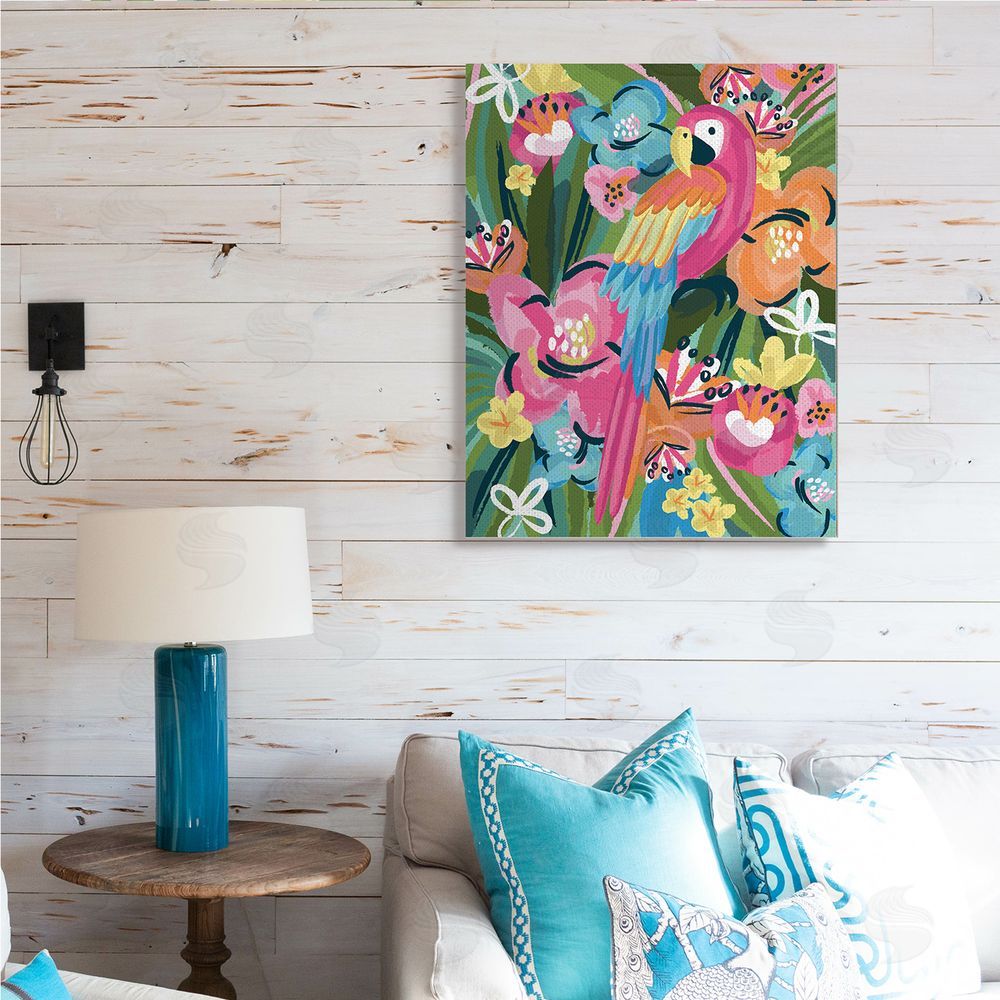 Lisa Perry Whitebutton Tropical Flowers and Parrot Whimsical Florals