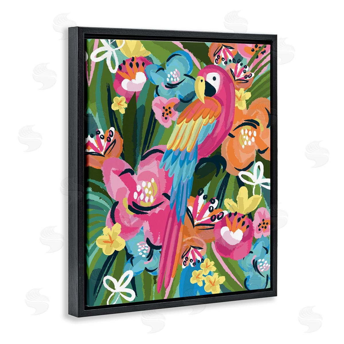 Lisa Perry Whitebutton Tropical Flowers and Parrot Whimsical Florals