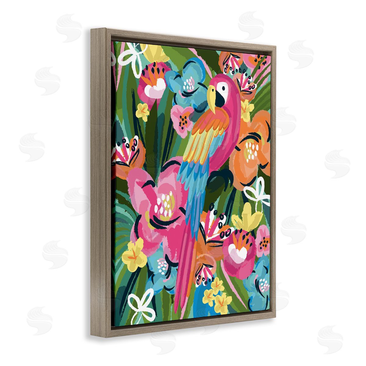 Lisa Perry Whitebutton Tropical Flowers and Parrot Whimsical Florals