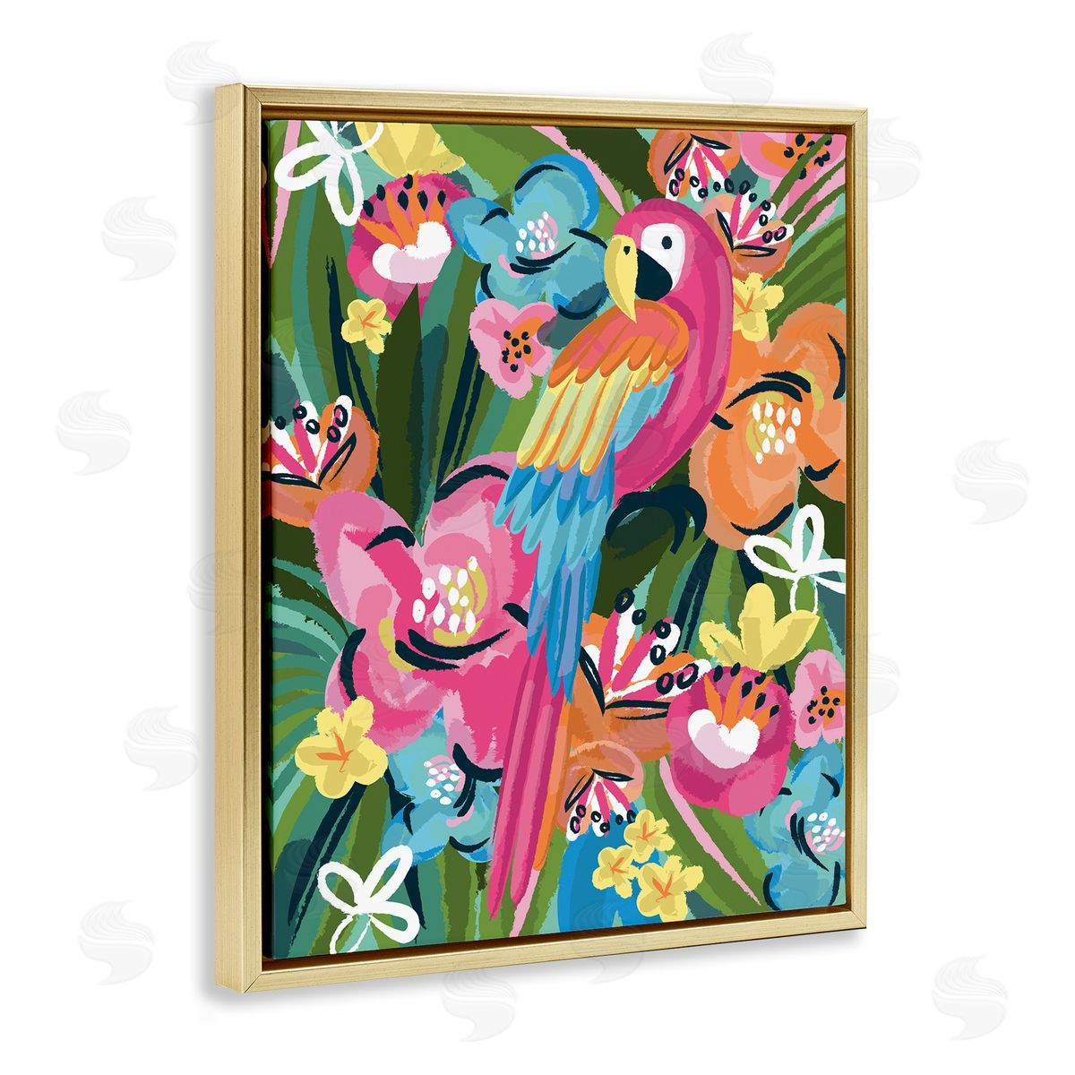 Lisa Perry Whitebutton Tropical Flowers and Parrot Whimsical Florals