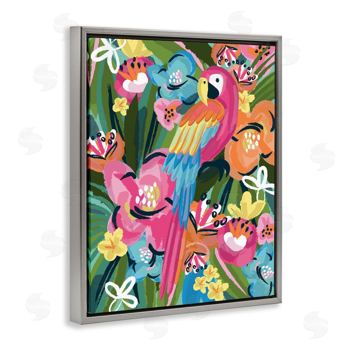 Lisa Perry Whitebutton Tropical Flowers and Parrot Whimsical Florals