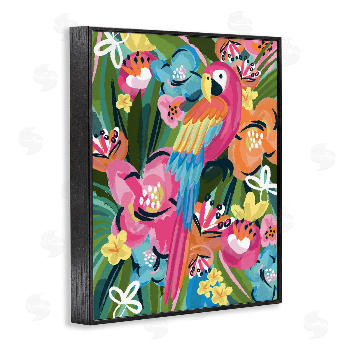 Lisa Perry Whitebutton Tropical Flowers and Parrot Whimsical Florals