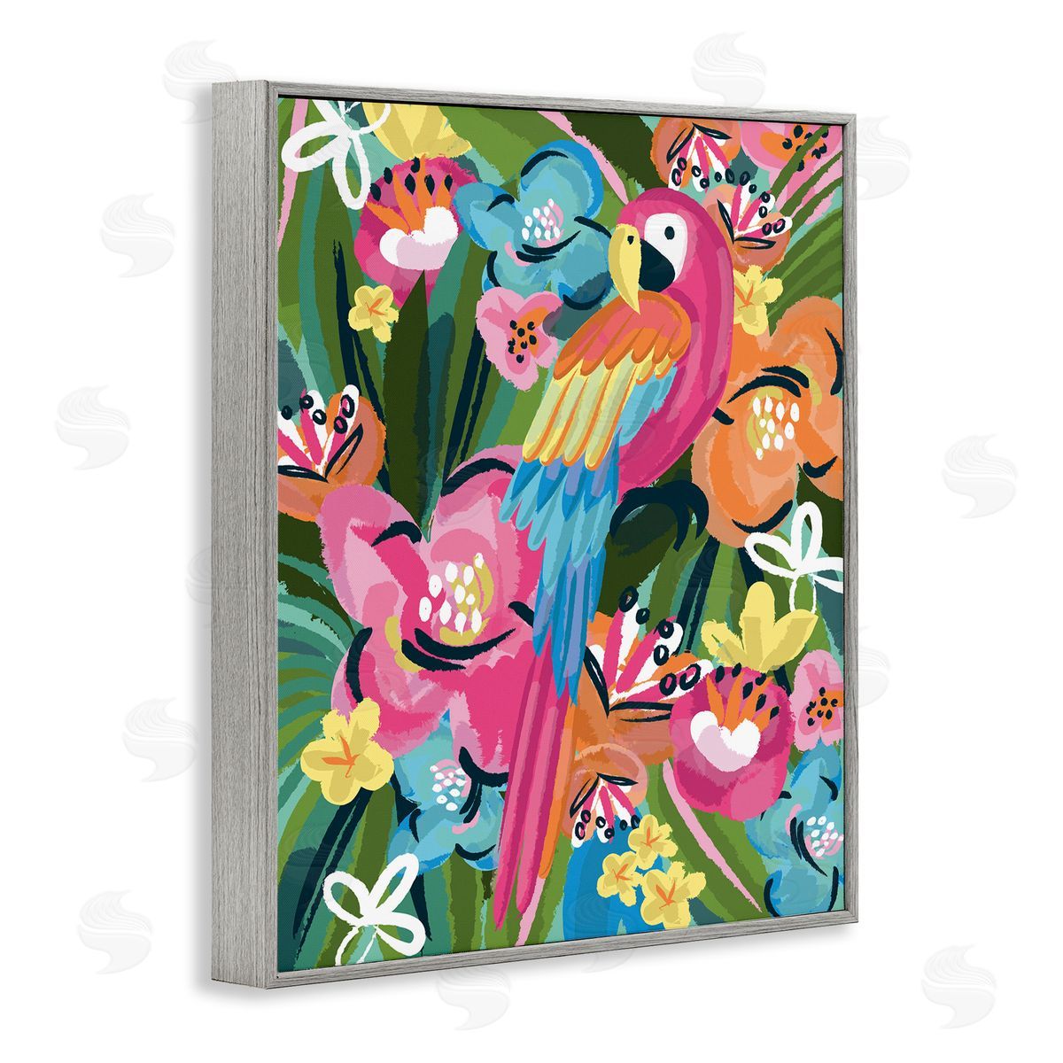Lisa Perry Whitebutton Tropical Flowers and Parrot Whimsical Florals