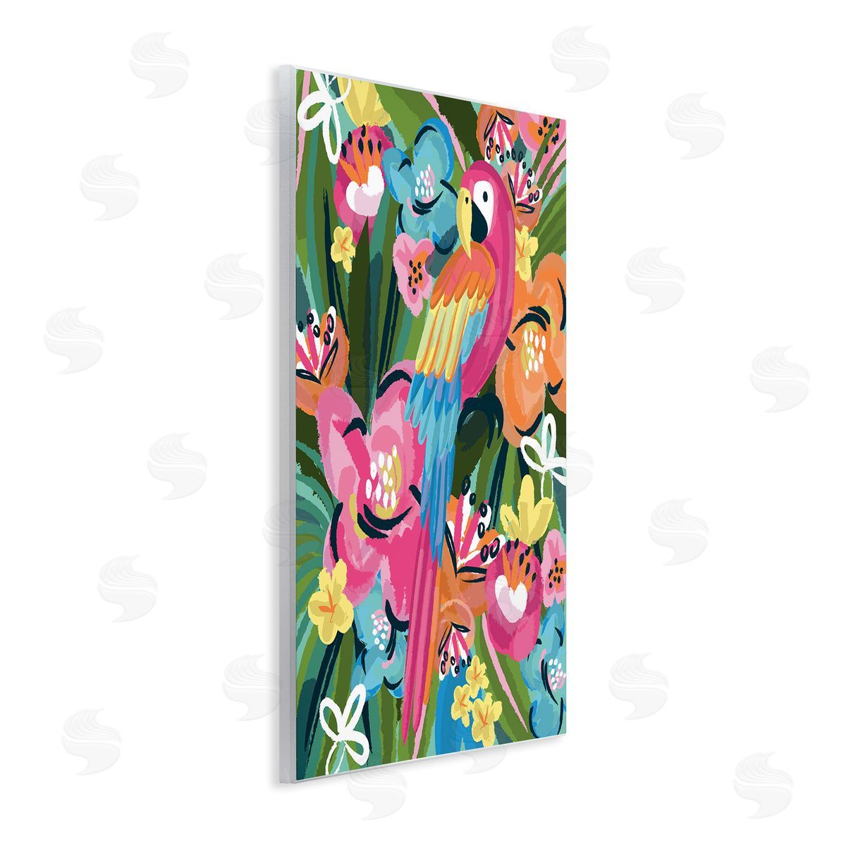 Lisa Perry Whitebutton Tropical Flowers and Parrot Whimsical Florals