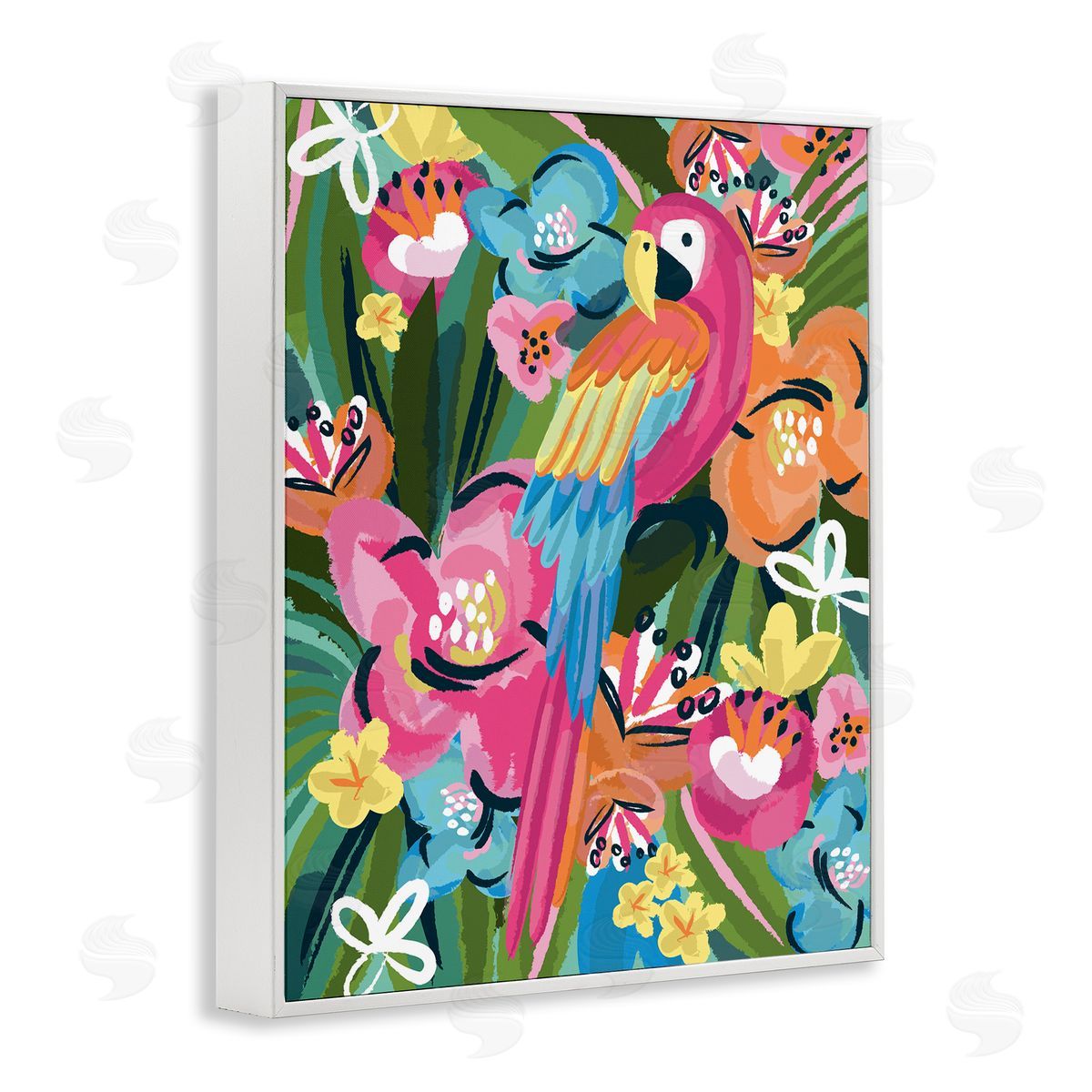 Lisa Perry Whitebutton Tropical Flowers and Parrot Whimsical Florals