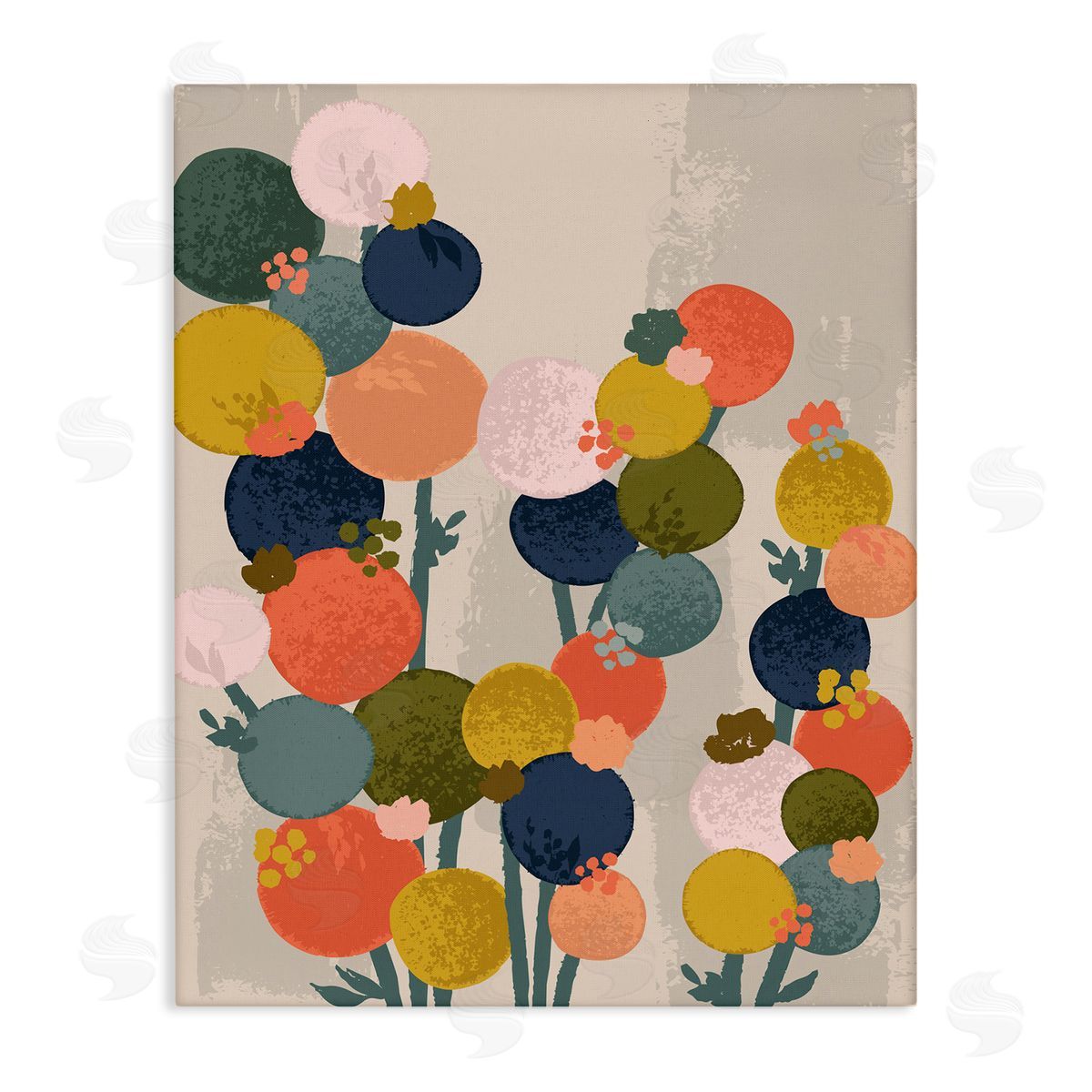 Lisa Perry Whitebutton Organic Shape Flowers Circular Distressed Pattern