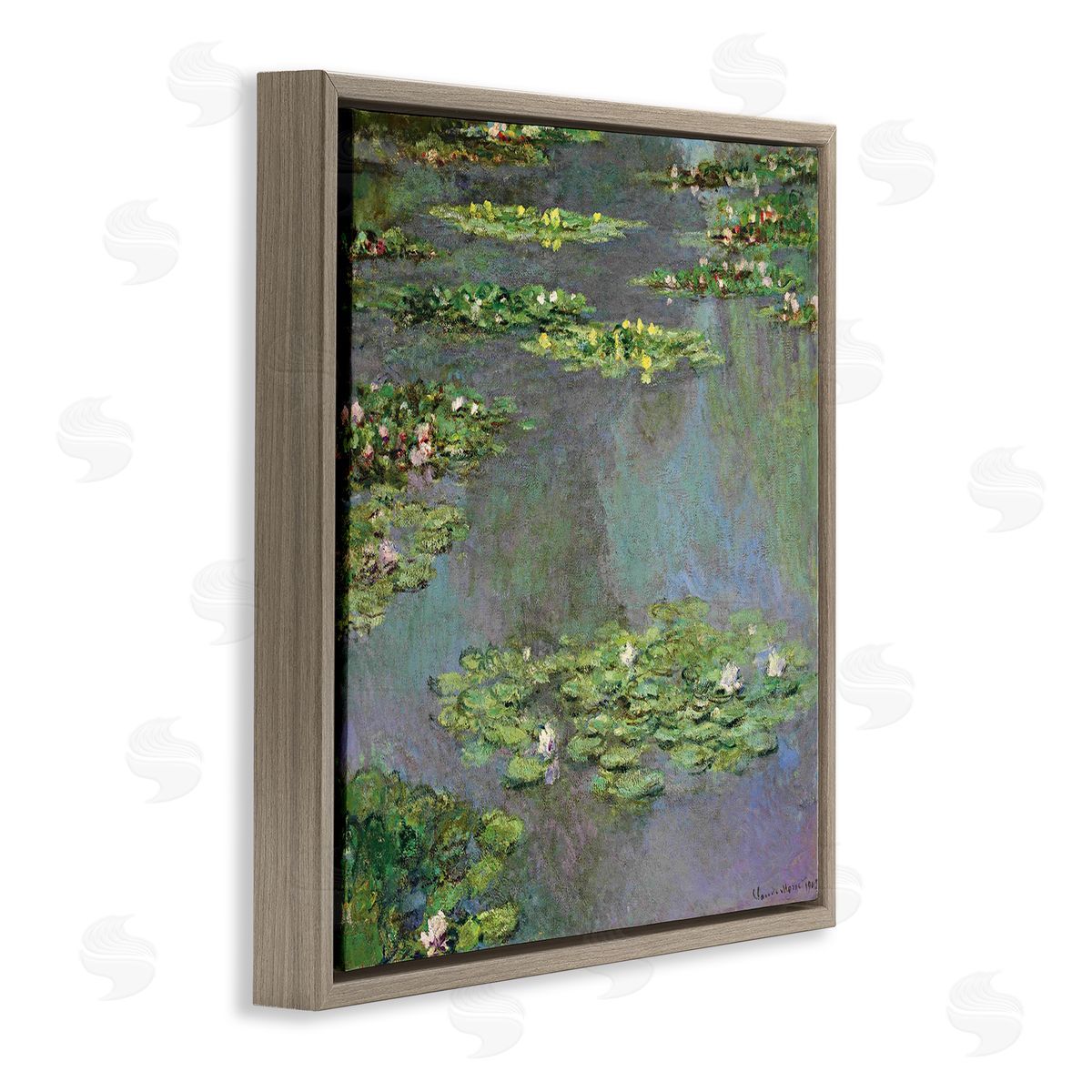 Claude Monet Close up Water Lily Pond Traditional Painting Brown Floating Frame Canvas Wall Art Print