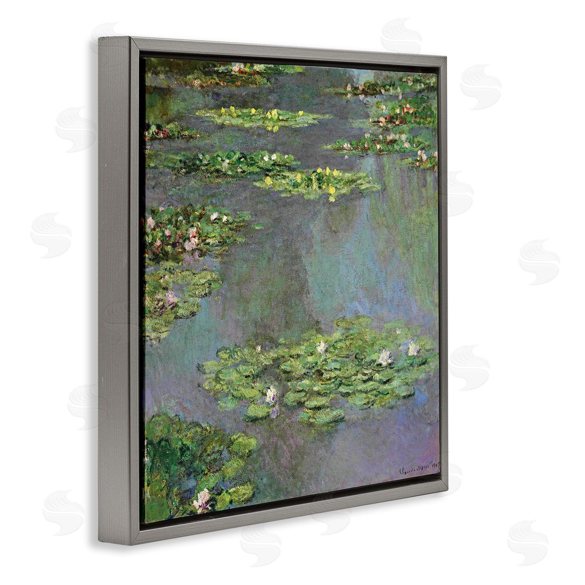 Claude Monet Close up Water Lily Pond Traditional Painting Gray Floating Frame Canvas Wall Art Print