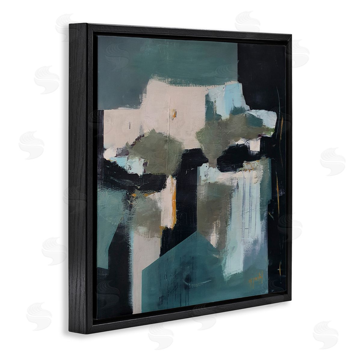 Fanou Montel Always A Light Montel Abstract Shapes Blue Black Floating Frame Canvas Wall Art Print