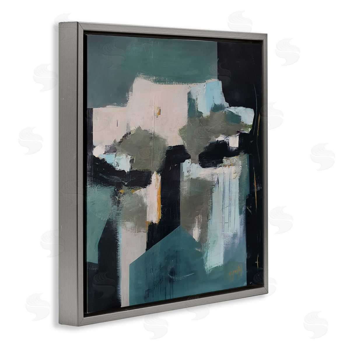 Fanou Montel Always A Light Montel Abstract Shapes Blue Gray Floating Frame Canvas Wall Art Print