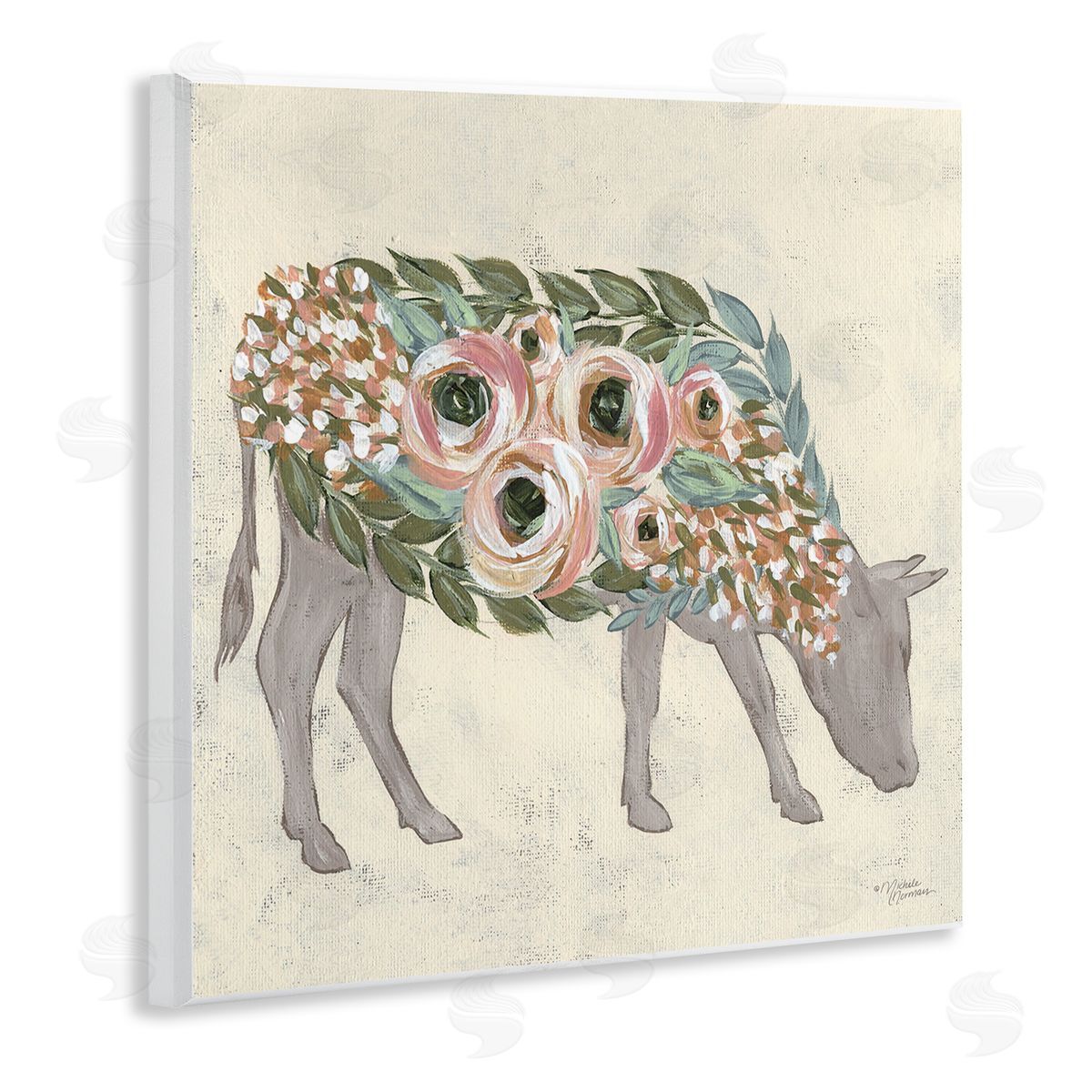 Michele Norman Rustic Horse Pink Green Floral Body Wooden Wall Plaque Art Print