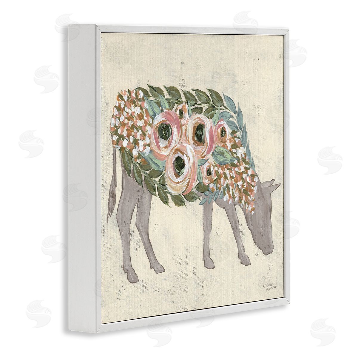 Michele Norman Rustic Horse Pink Green Floral Body White Framed Glicee Wall Art Print