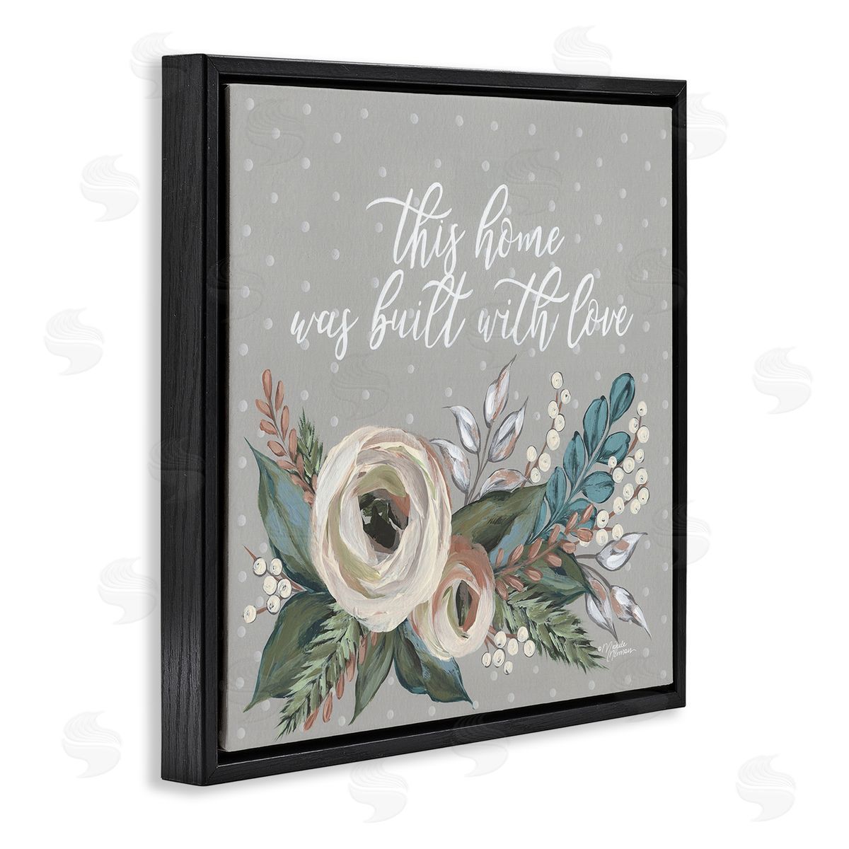Michele Norman Home Built With Love Quote Assorted Bouquet Black Floating Frame Canvas Wall Art Print