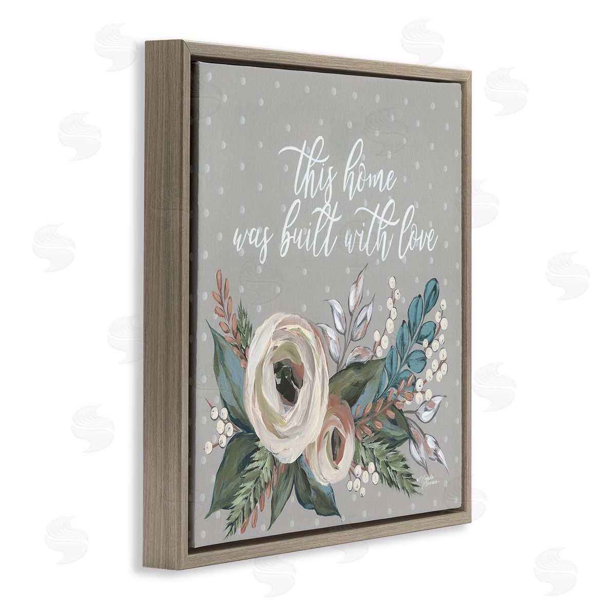 Michele Norman Home Built With Love Quote Assorted Bouquet Brown Floating Frame Canvas Wall Art Print