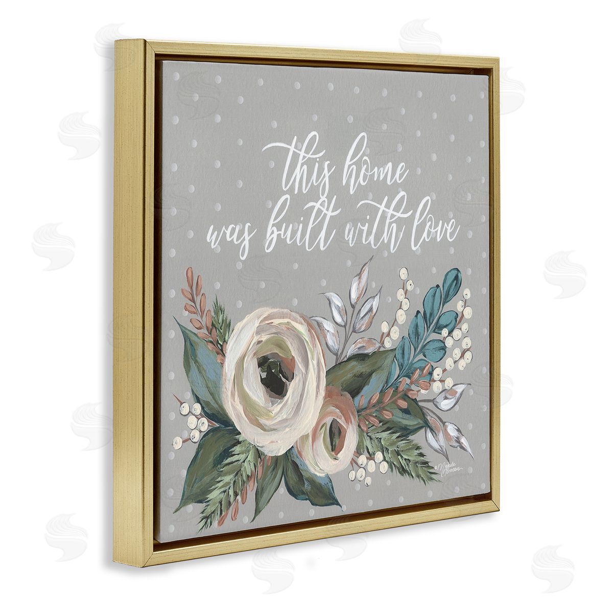 Michele Norman Home Built With Love Quote Assorted Bouquet Gold Floating Frame Canvas Wall Art Print
