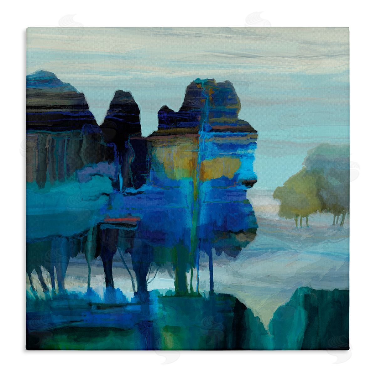 Michael Tienhaara Abstract Eerie Forest Landscape Blue Brown Trees Stretched Canvas Wall Art Print