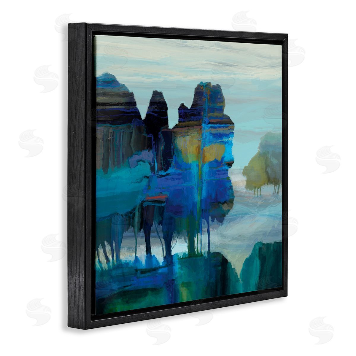 Michael Tienhaara Abstract Eerie Forest Landscape Blue Brown Trees Black Floating Frame Canvas Wall Art Print