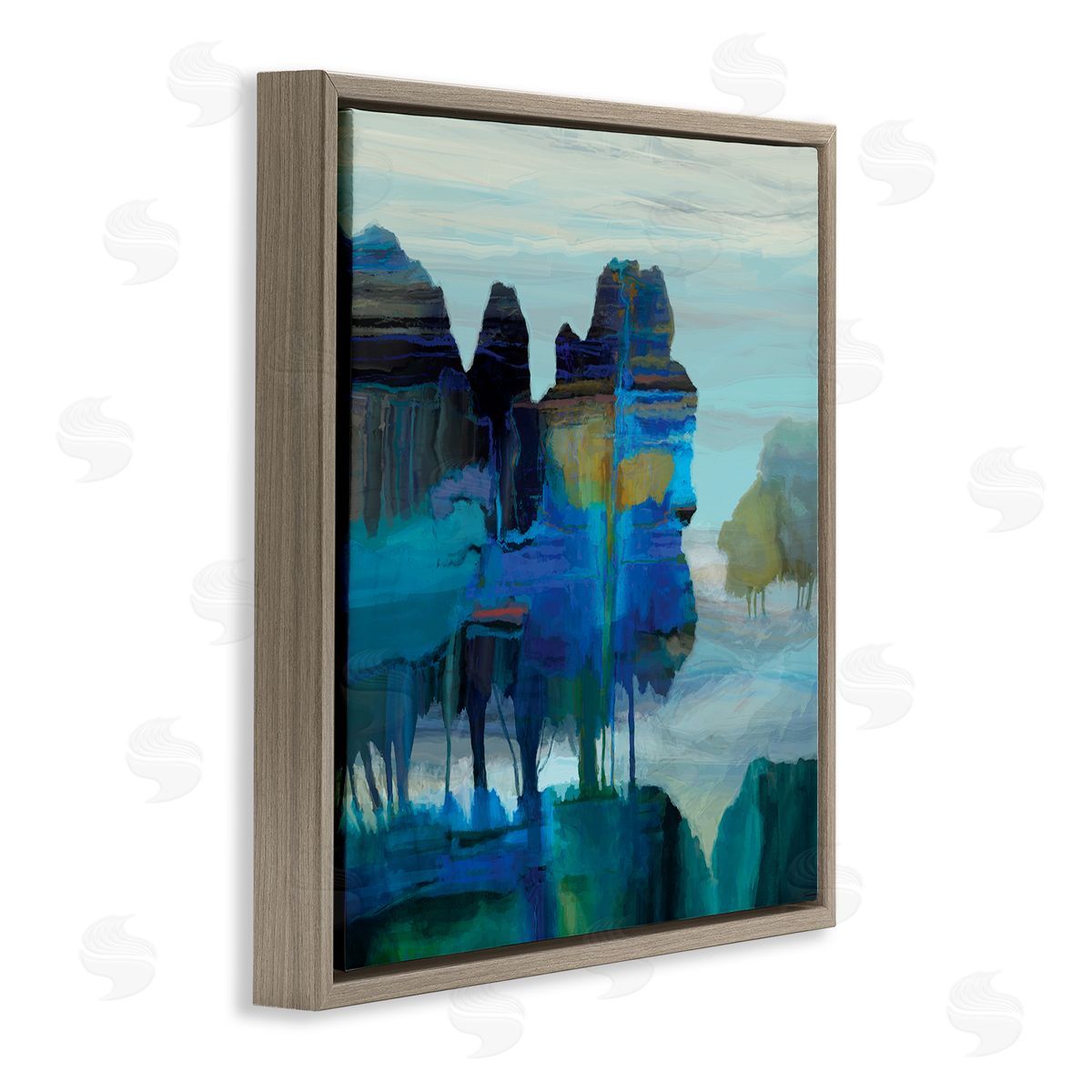 Michael Tienhaara Abstract Eerie Forest Landscape Blue Brown Trees Brown Floating Frame Canvas Wall Art Print