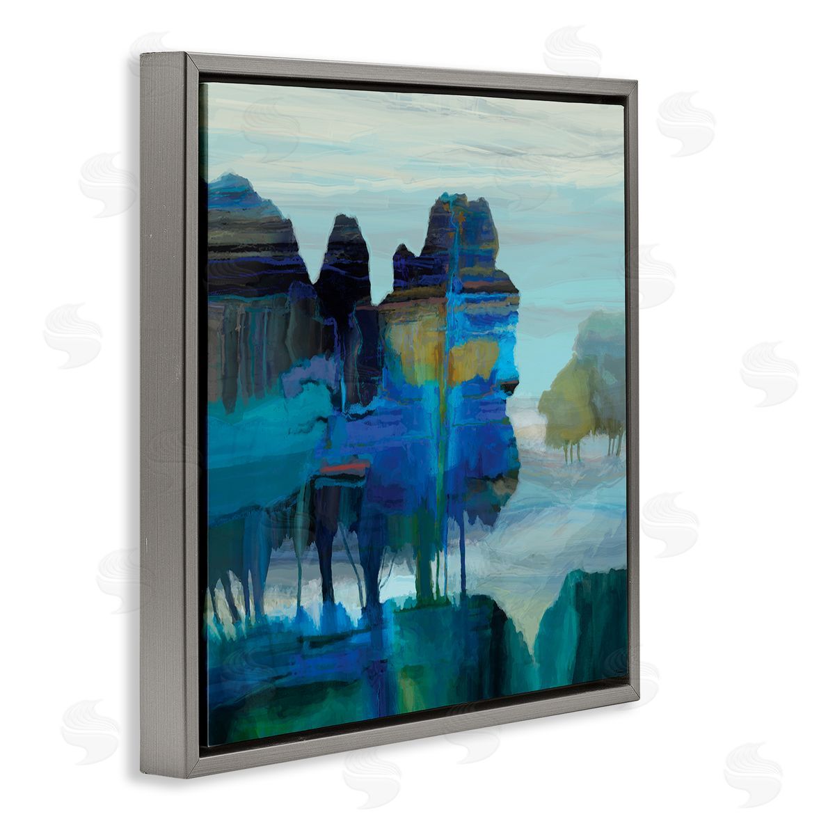 Michael Tienhaara Abstract Eerie Forest Landscape Blue Brown Trees Gray Floating Frame Canvas Wall Art Print