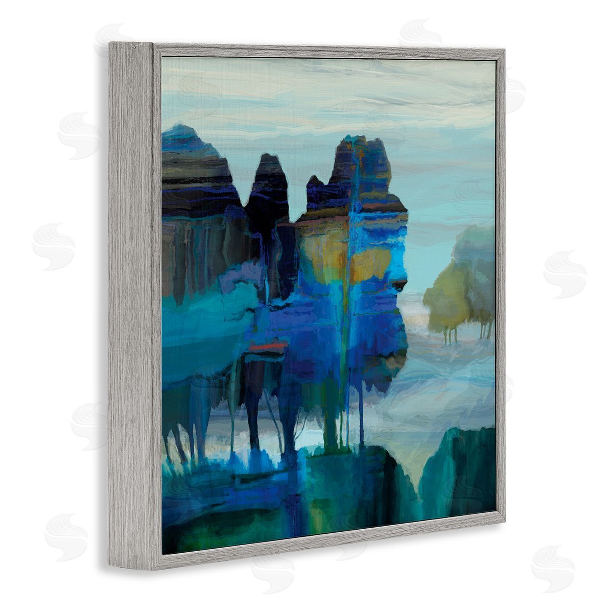 Michael Tienhaara Abstract Eerie Forest Landscape Blue Brown Trees Gray Framed Glicee Wall Art Print
