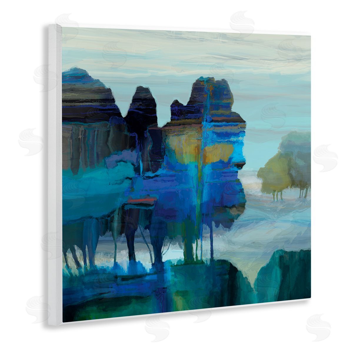 Michael Tienhaara Abstract Eerie Forest Landscape Blue Brown Trees Wooden Wall Plaque Art Print