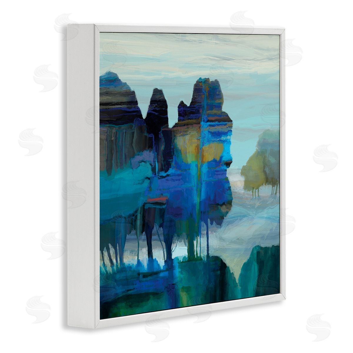 Michael Tienhaara Abstract Eerie Forest Landscape Blue Brown Trees White Framed Glicee Wall Art Print