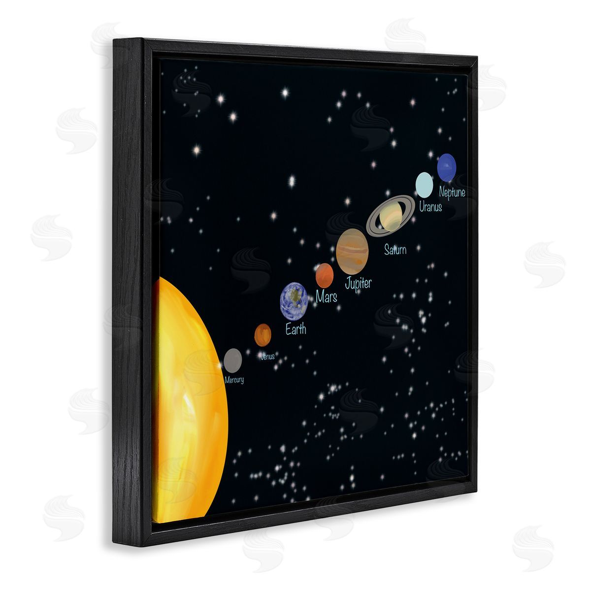 Ashley Singleton Educational Chart of Planets in Solar System Black Floating Frame Canvas Wall Art Print