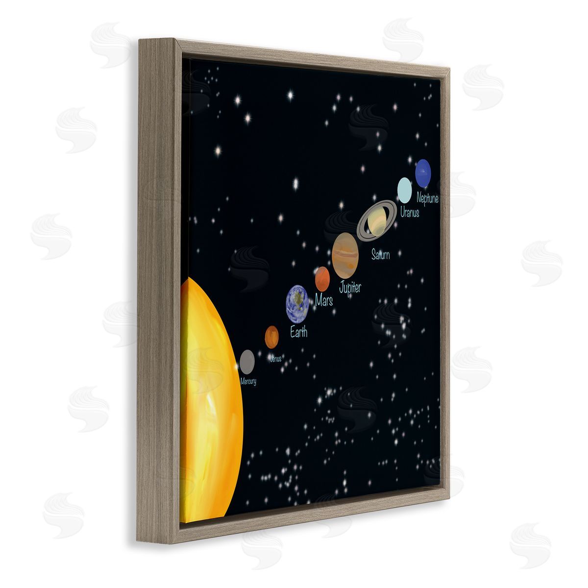 Ashley Singleton Educational Chart of Planets in Solar System Brown Floating Frame Canvas Wall Art Print
