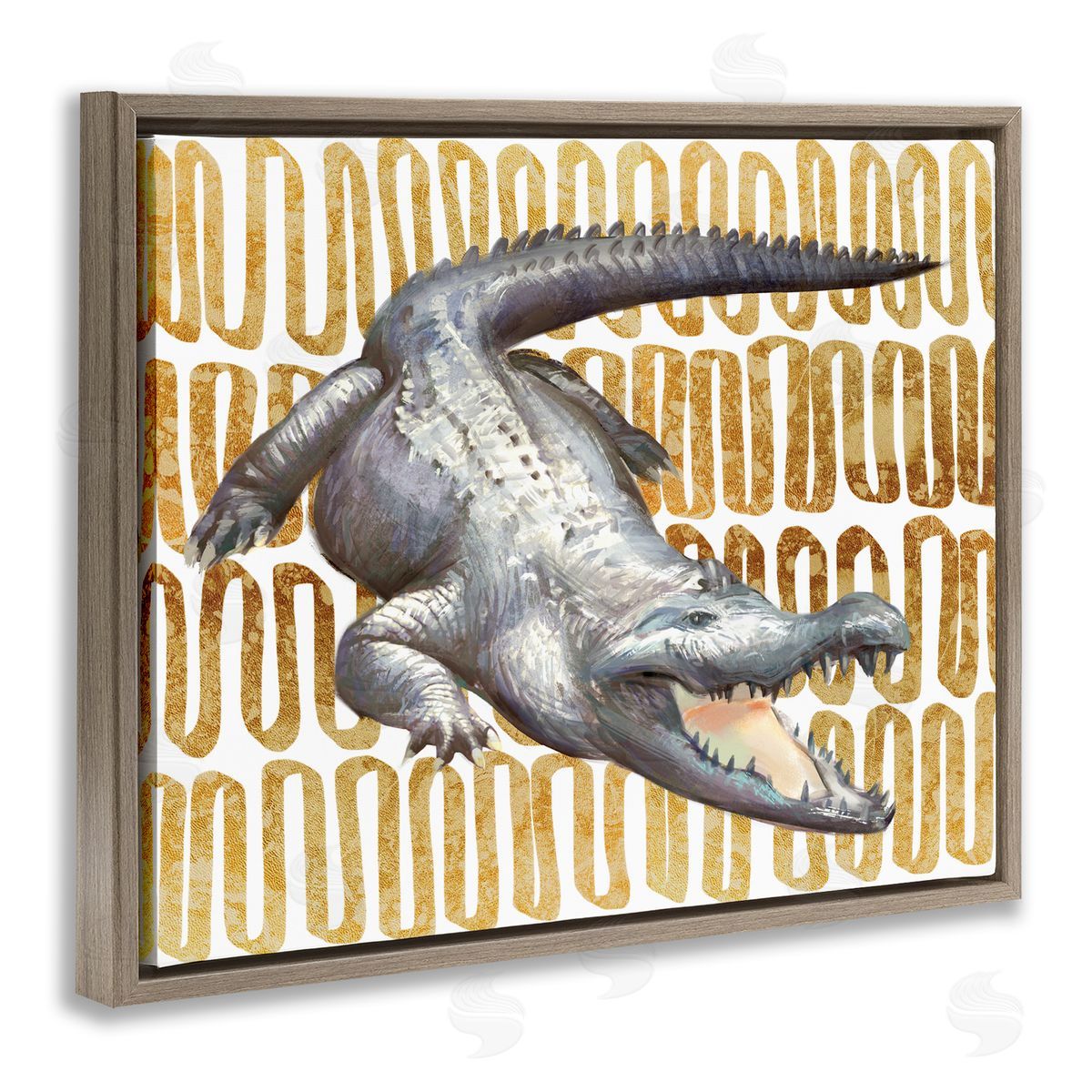 Ziwei Li Intimidating Alligator Over Abstract Brown Yellow Pattern
