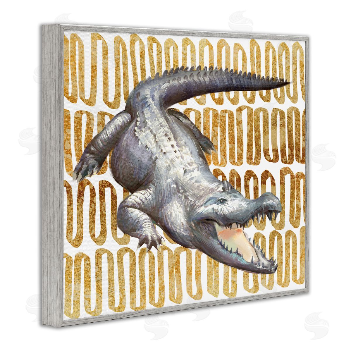 Ziwei Li Intimidating Alligator Over Abstract Brown Yellow Pattern