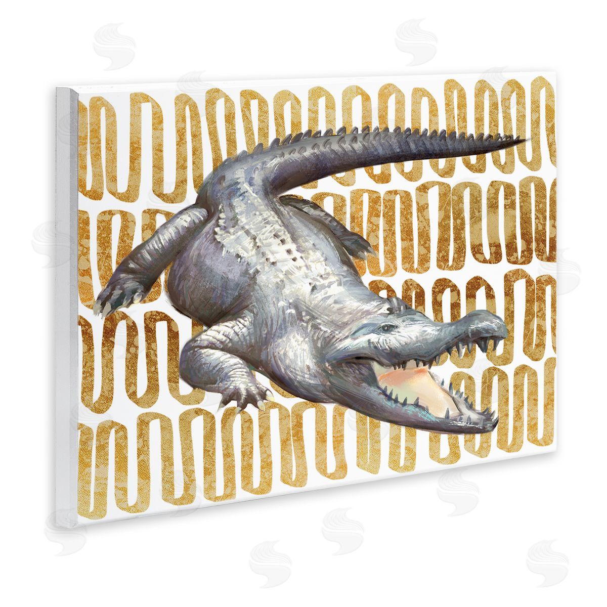 Ziwei Li Intimidating Alligator Over Abstract Brown Yellow Pattern