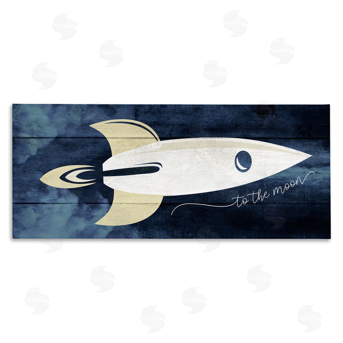 Stupell Studio To The Moon Phrase Rustic Space Ship Blue