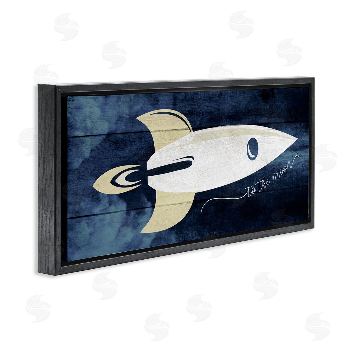 Stupell Studio To The Moon Phrase Rustic Space Ship Blue
