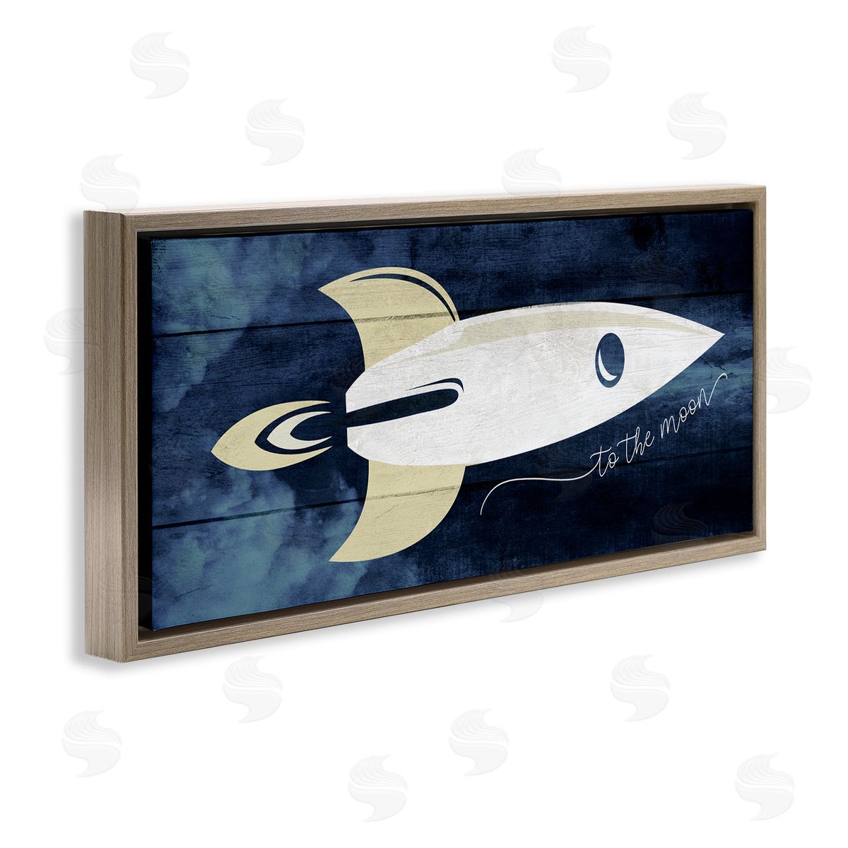 Stupell Studio To The Moon Phrase Rustic Space Ship Blue