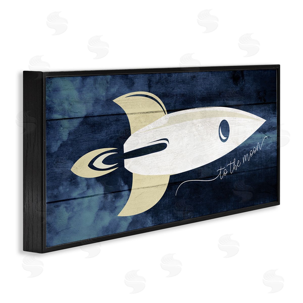 Stupell Studio To The Moon Phrase Rustic Space Ship Blue