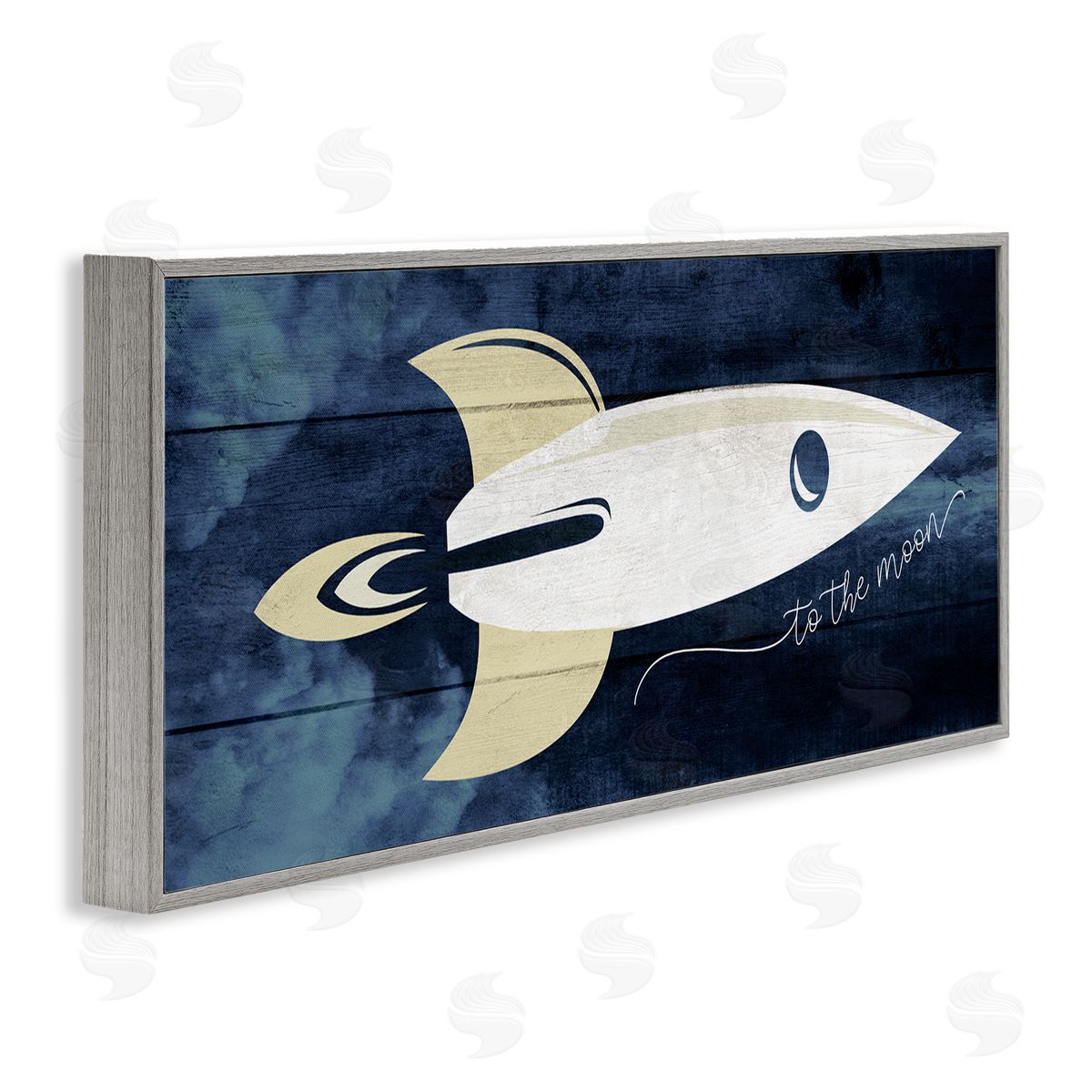 Stupell Studio To The Moon Phrase Rustic Space Ship Blue