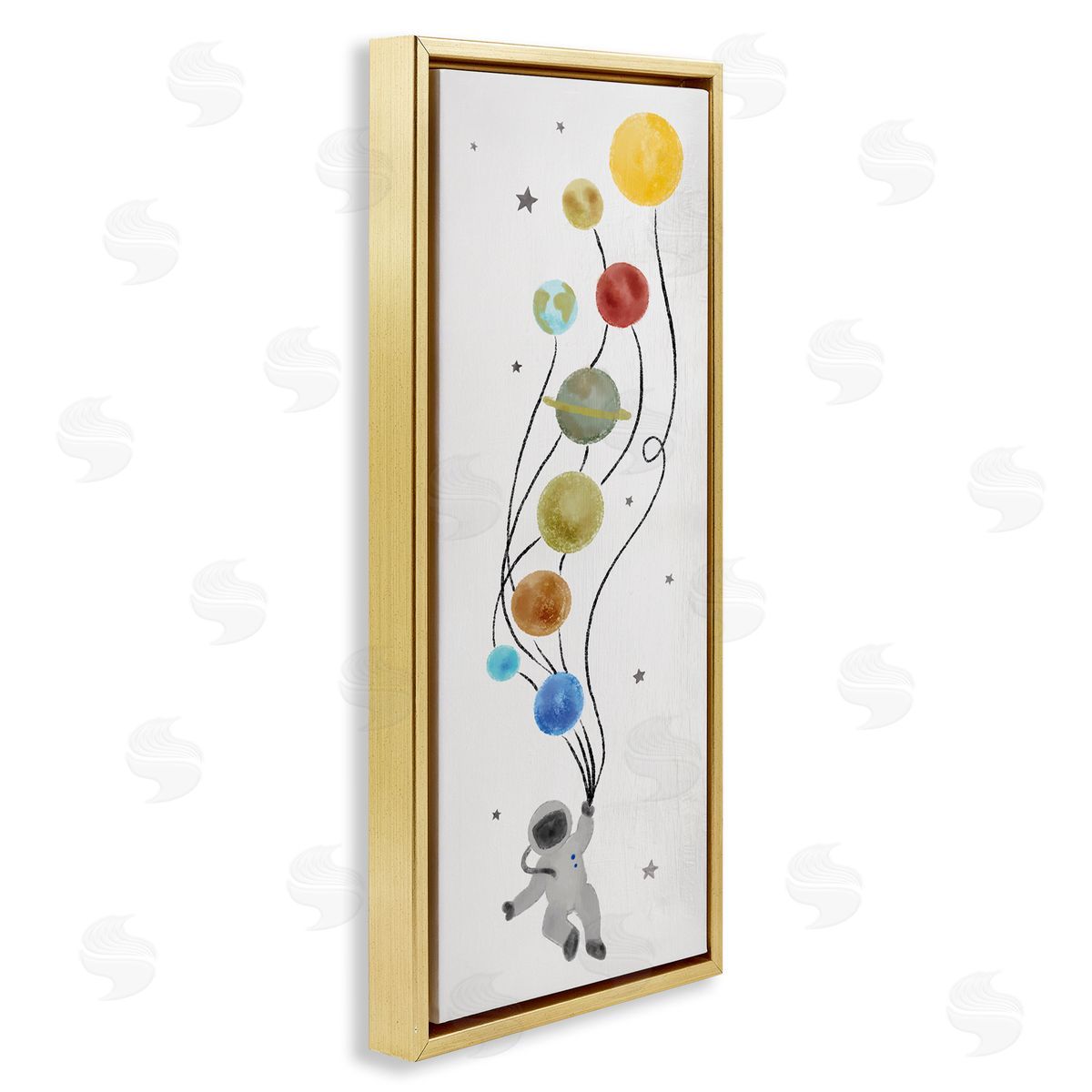 Whimsical Astronaut Floating Balloon Gold Floating Frame Canvas Wall Art, Home Decor by Stupell Studio