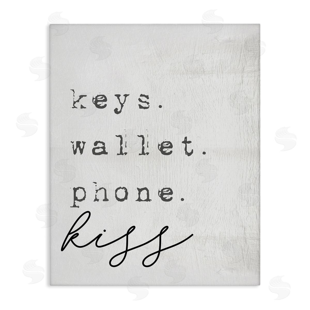 Stupell Studio Keys Wallet Phone Kiss Phrase Distressed Typewriter 