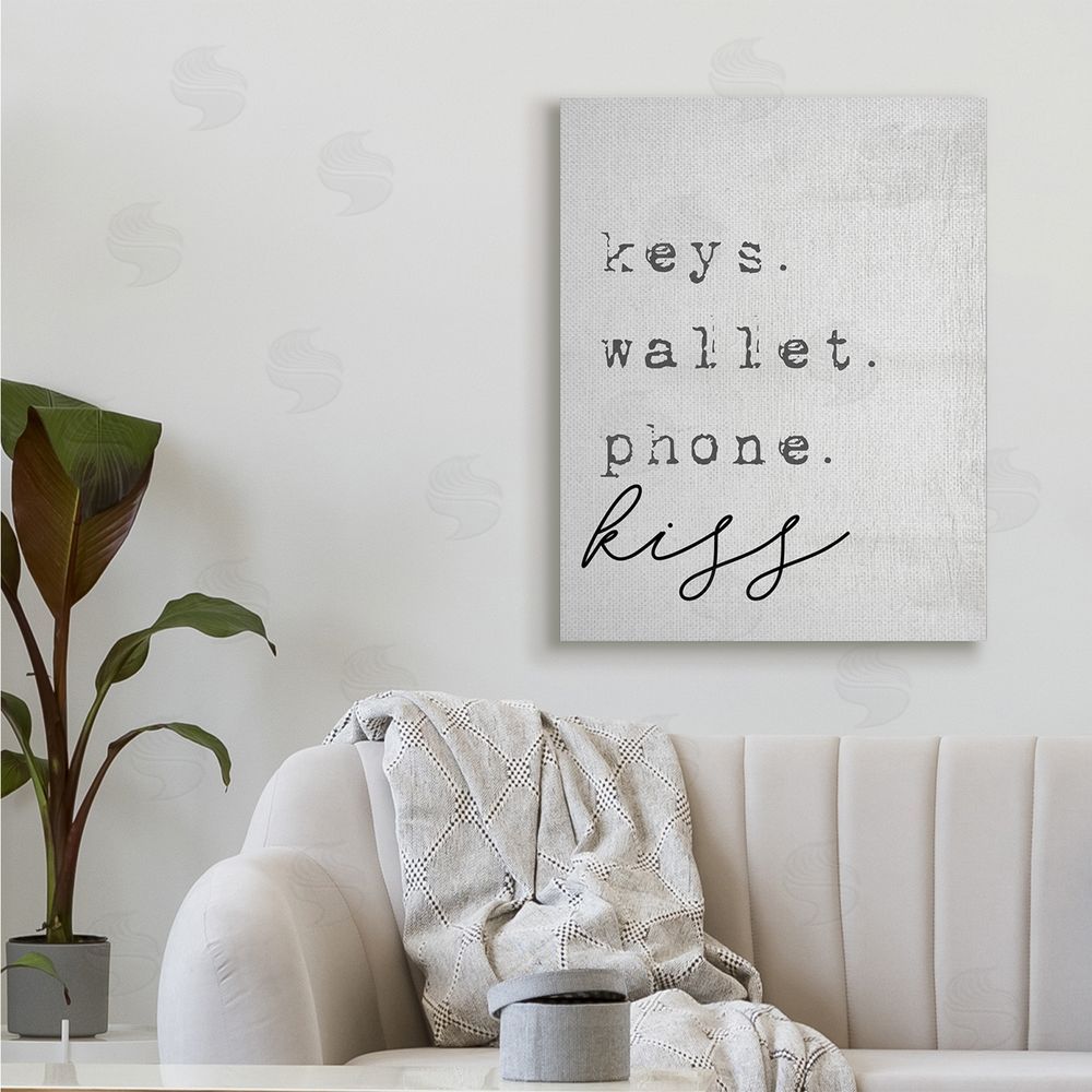 Stupell Studio Keys Wallet Phone Kiss Phrase Distressed Typewriter 