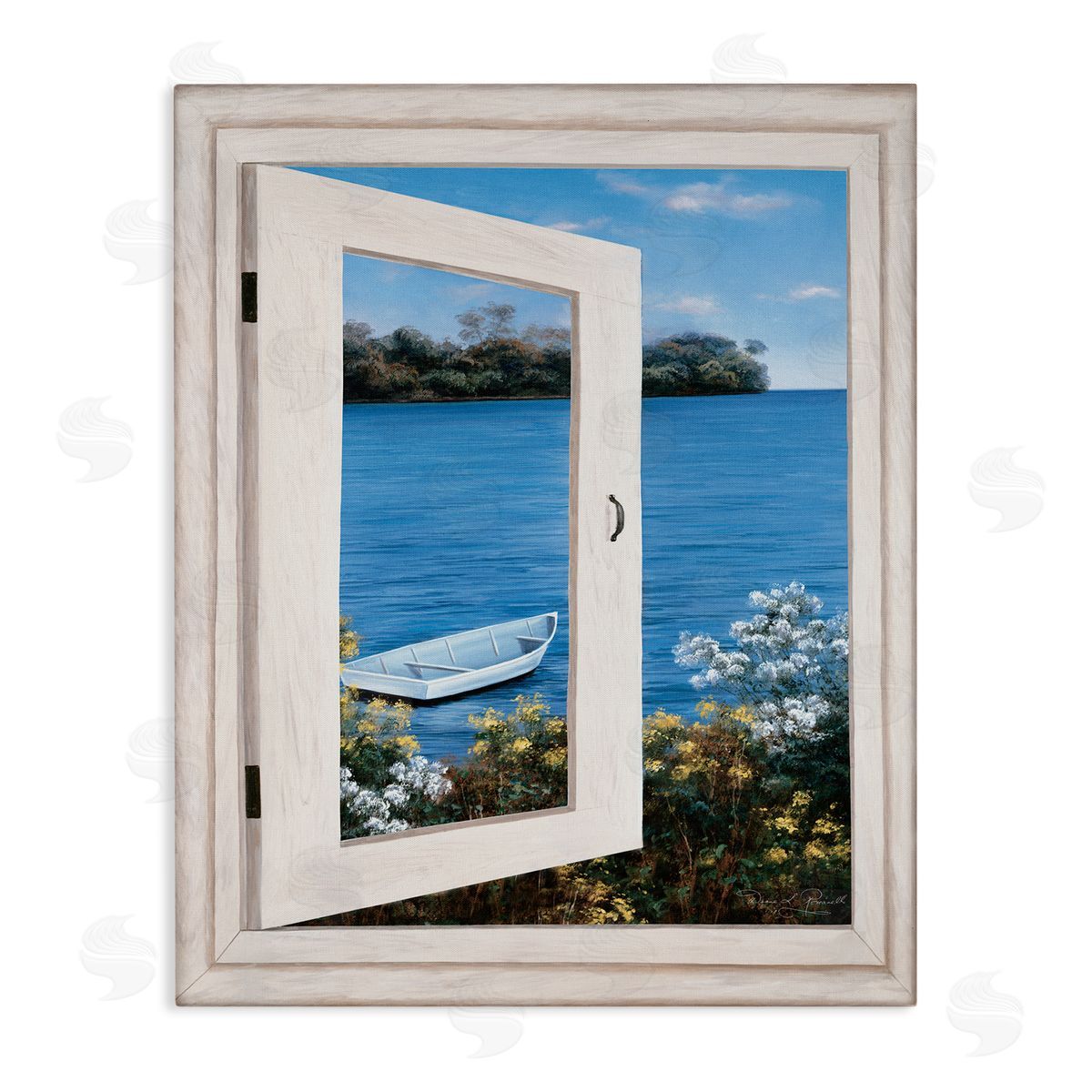 Diane Romanello Lakefr_sideont Window Charming Floral Island Boat