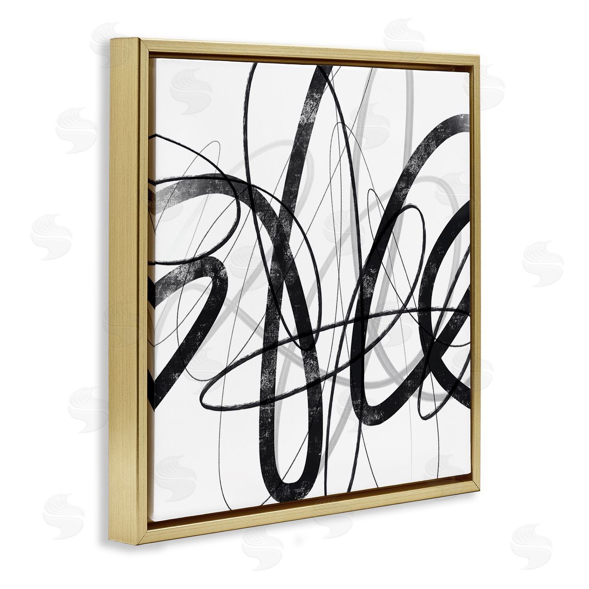 Lisa Ridgers Abstract Fluid Brush Strokes Distressed Pattern Gold Floating Frame Canvas Wall Art Print