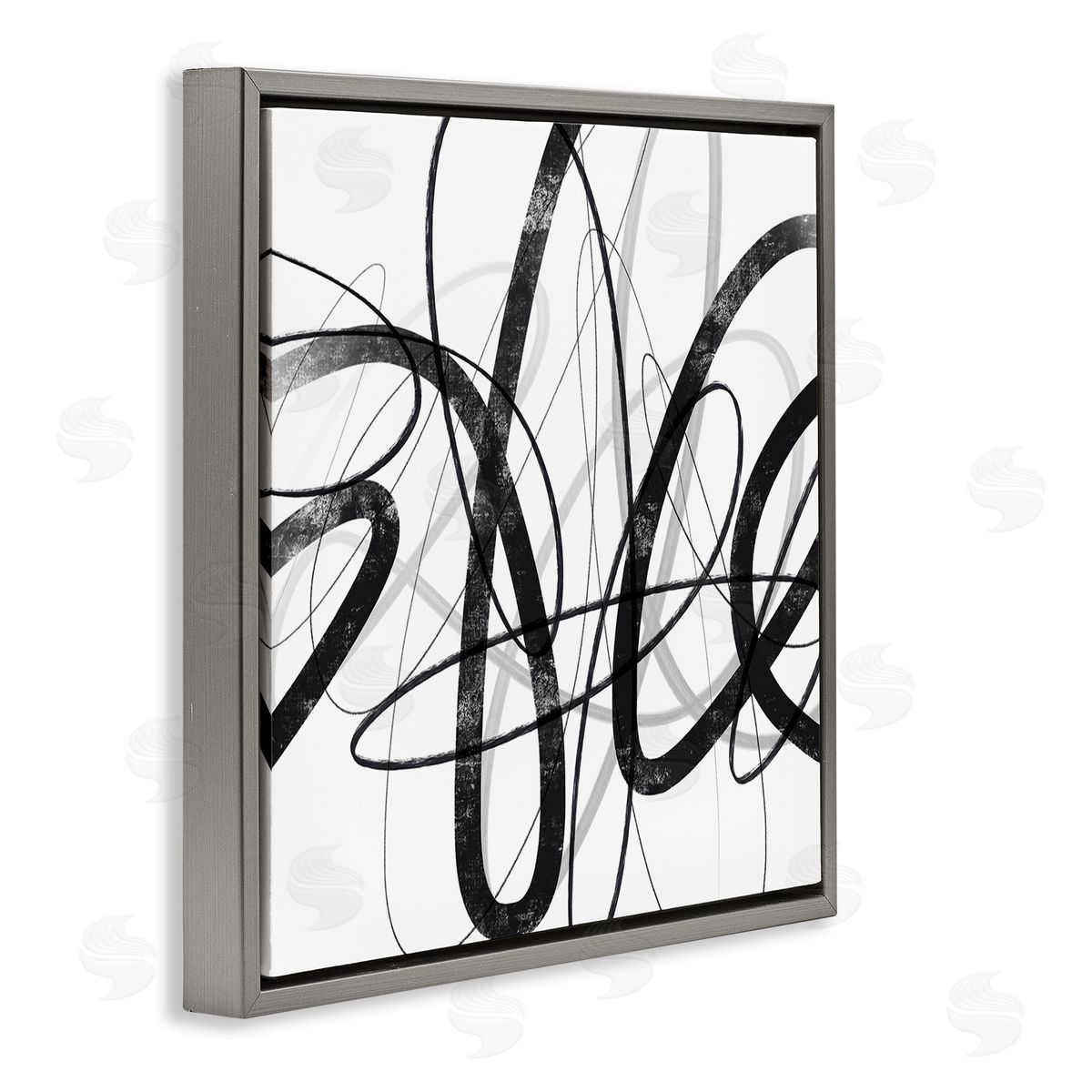 Lisa Ridgers Abstract Fluid Brush Strokes Distressed Pattern Gray Floating Frame Canvas Wall Art Print