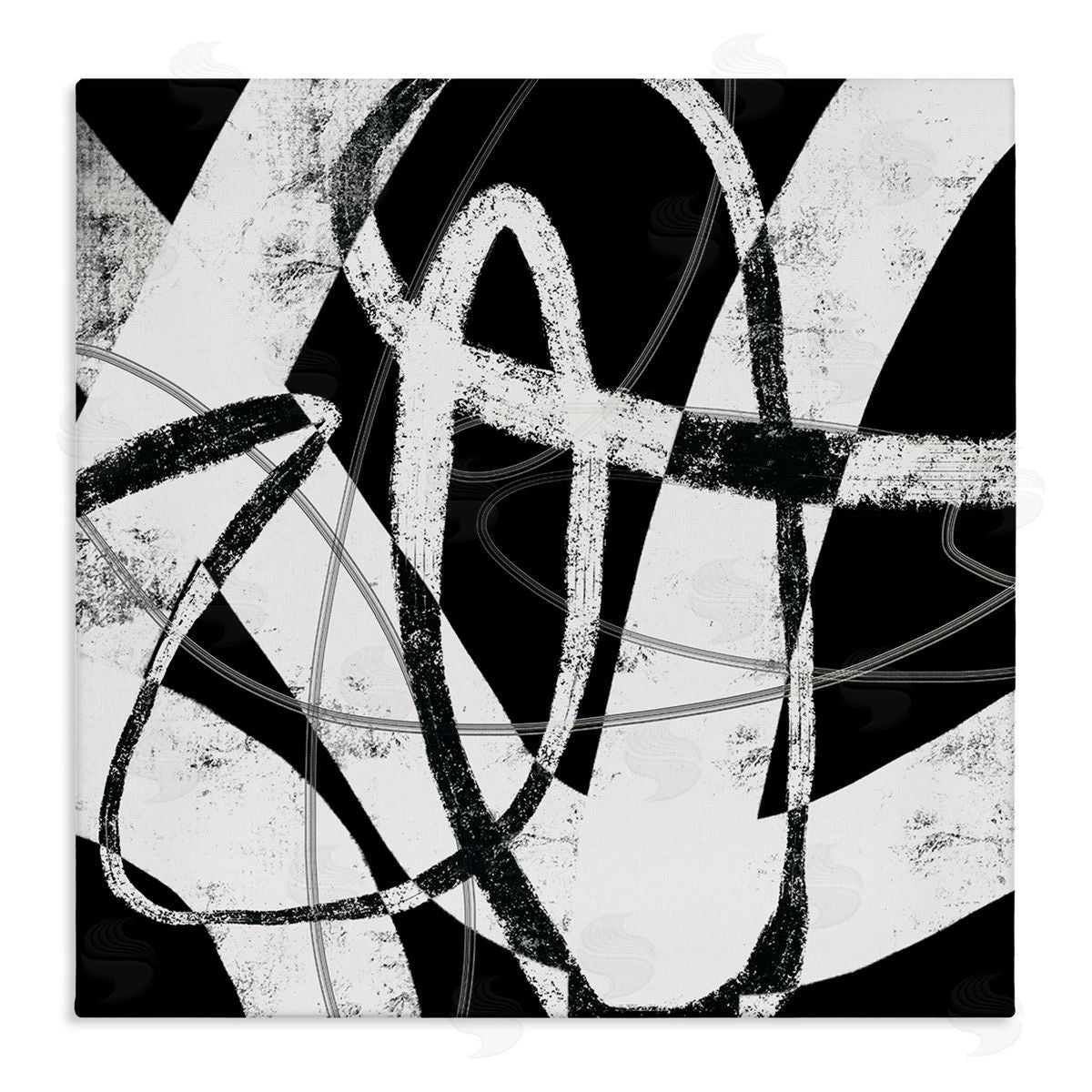 Lisa Ridgers Black and White Abstract Moving Paint Brush Strokes Stretched Canvas Wall Art Print