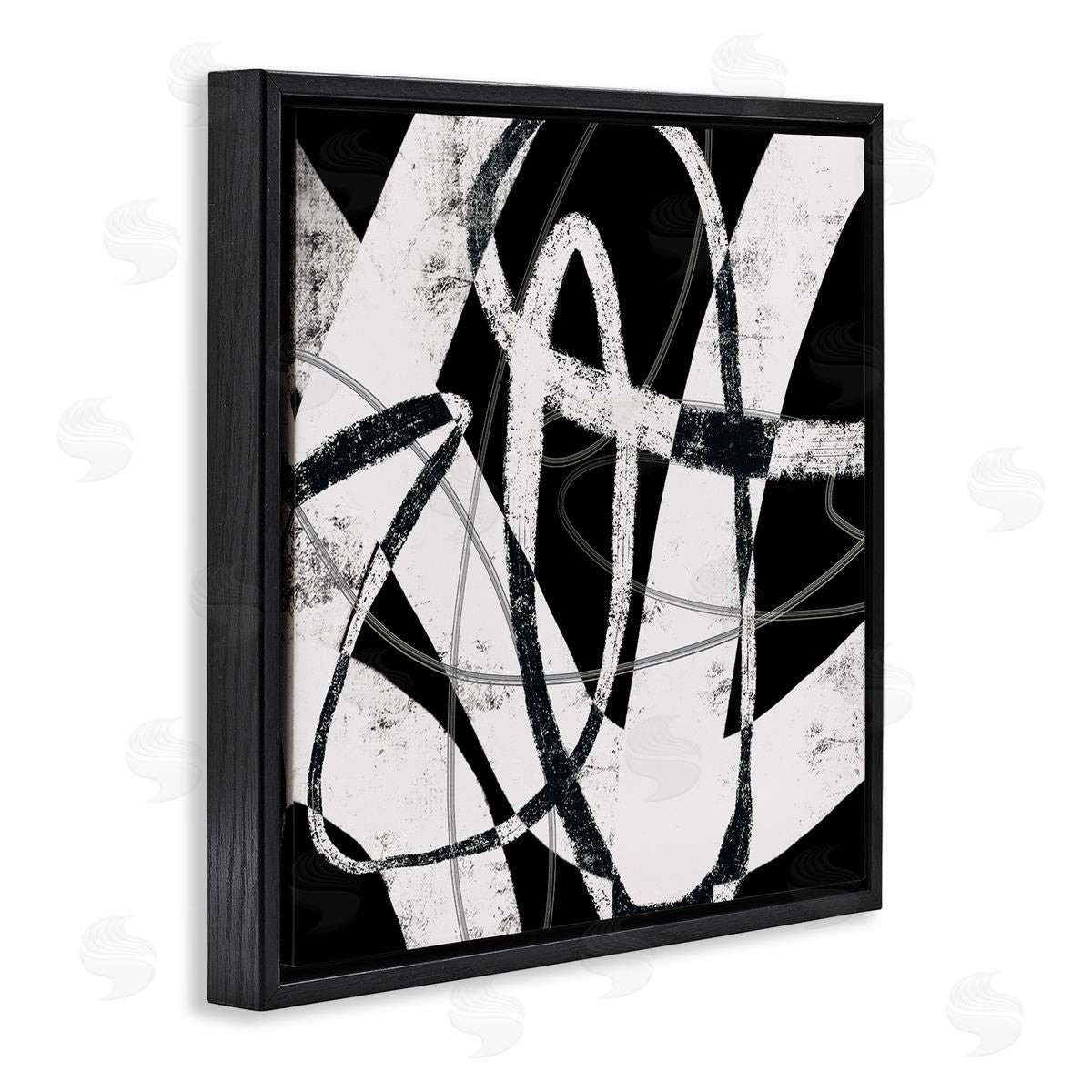 Lisa Ridgers Black and White Abstract Moving Paint Brush Strokes Black Floating Frame Canvas Wall Art Print