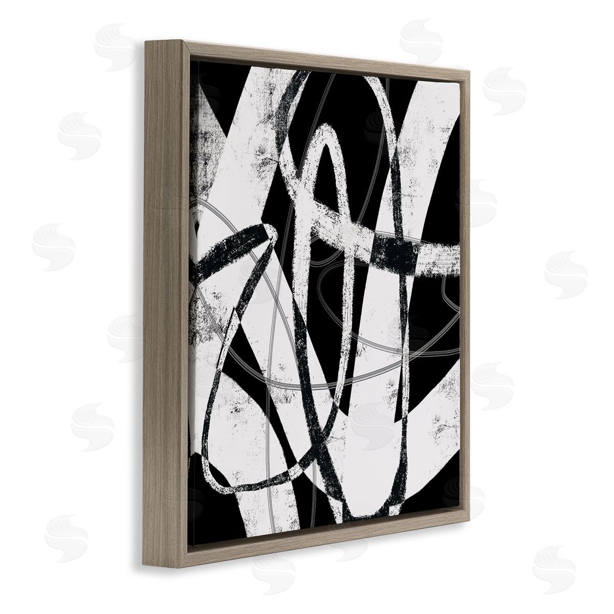 Lisa Ridgers Black and White Abstract Moving Paint Brush Strokes Brown Floating Frame Canvas Wall Art Print