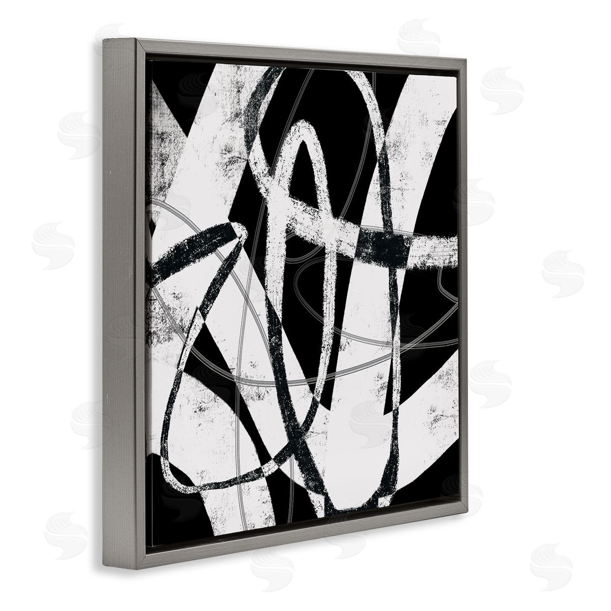 Lisa Ridgers Black and White Abstract Moving Paint Brush Strokes Gray Floating Frame Canvas Wall Art Print