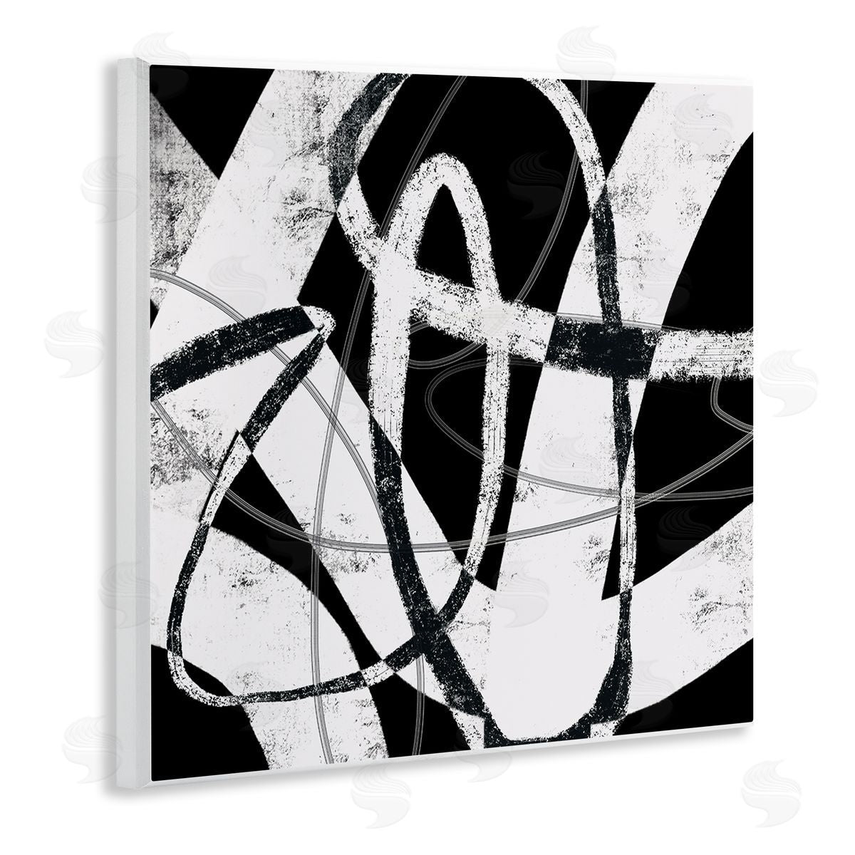 Lisa Ridgers Black and White Abstract Moving Paint Brush Strokes Wooden Wall Plaque Art Print