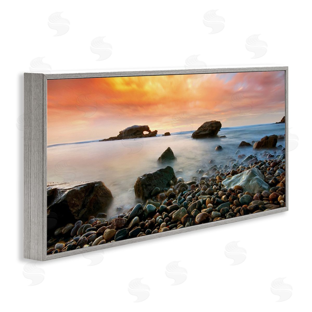 Lee Sie Rocks On Misty Beach Warm Sunrise Sky